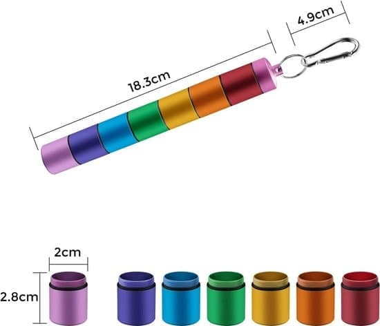 7-Day Pill Box, Small Aluminum Pill Box with 7 Compartments, Waterproof, Including Keychain (Colorful).