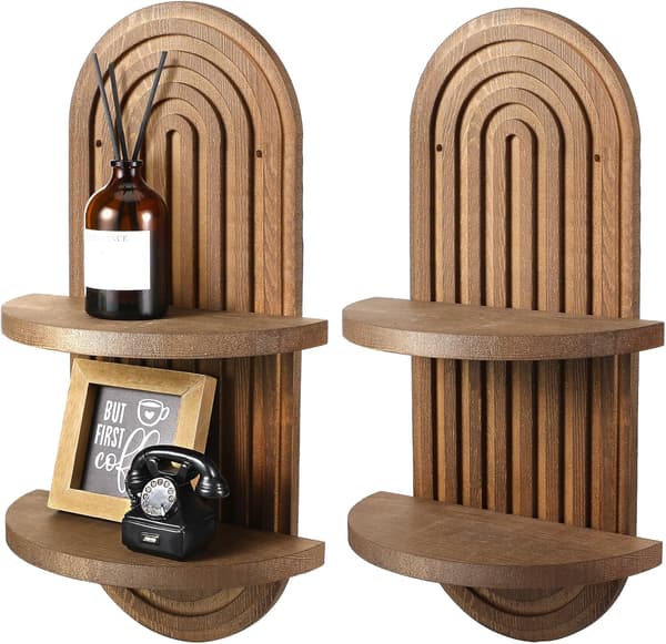 2 st Boho Regnbågsbåge Trä Flytande Hylla – Mid-Century Väggmonterad Display för Barnkammare, Sovrum, Vardagsrum – Brun