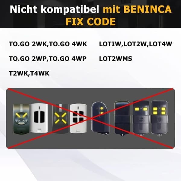 3 x Gate Remote Control Compatible with Benincà TO.GO 2VA, 433.92 MHz 2-Channel Garage Remote, Dual Coding Remote Control