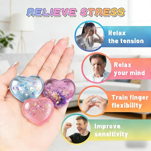 Stressaflastende Fidget Legetøj, Angstlindrende Squishy Hjerter til Voksne, Sensorisk Legetøj til Kontorbord, Påskekurvfyld (Lilla)