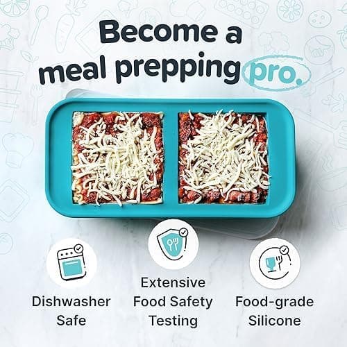2-koppars silikonformar med lock – För att frysa lasagne, rester, soppor, såser, grytor, förberedda kuber, etc. – Akvamarin 2-pack