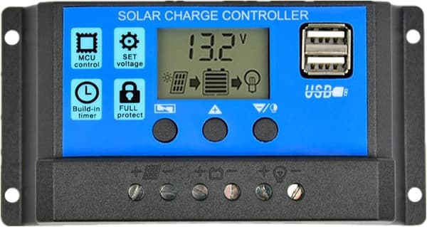 Solcelle ladekontroller PWM 30A 12V/24V Auto Parameter Solcellepanel Regulator med Justerbar LCD-skjerm Dobbel USB-port Timerinnstilling PWM MPPT