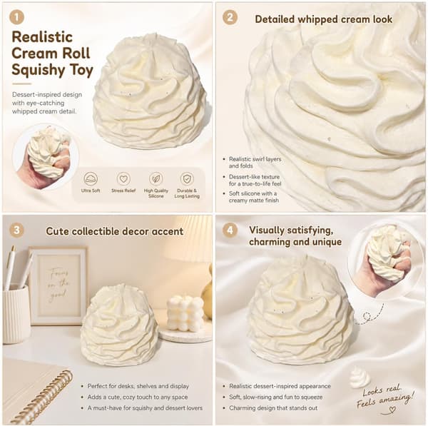 Fløderulle Squishy Kagelegetøj, Blød Silikone Langsomt Stigende Klemme Madlegetøj, Bærbart Lomme Håndholdt Sensorisk Fidget Legetøj til Stresslindring og Fokus
