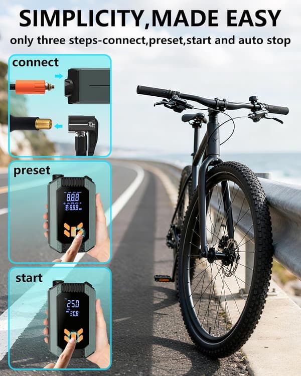 Däckpump bärbar luftkompressor, Digital däcktrycksmätare, 12V 150 PSI cykelpump, Nöd-LED-lampa för luftpump till bildäck