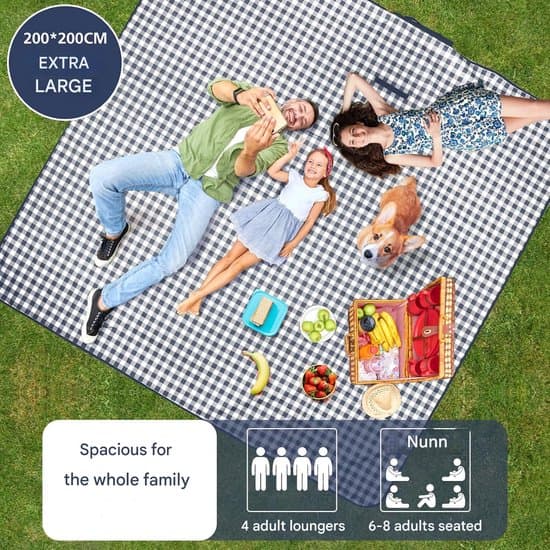 Vandtæt picnictæppe - 200*200 cm campingmåtte - strandmåtte - picnictæppe til picnics, camping og strand - Blå