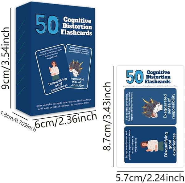 Kognitive Forvrængnings Flashcards, 50 Kort til Mental Sundhed og Genkendelse af Tankemønstre, Blå