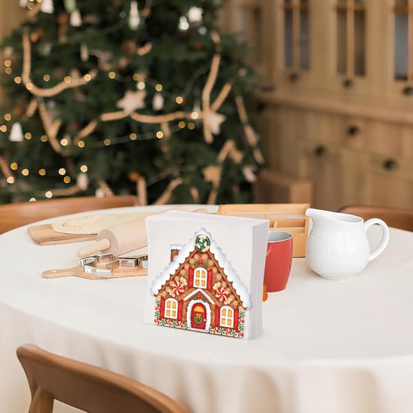 Juleserviett holder, rustikk pepperkakehus-vevsboks, egnet for vinterjuleoppbevaring, gårdshus, restaurant, fest og andre anledninger