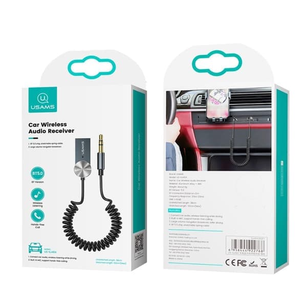 USAMS A2DP Bluetooth 5.0 AUX lydmusikk mottakeradapter svart