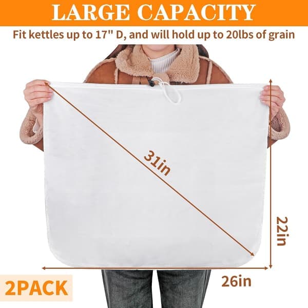 Brew Bags, 2-pack extra large reusable strainer bags, 66 x 56 cm, 250 micron fine mesh strainer bag with adjustable drawstring for home brewing hops