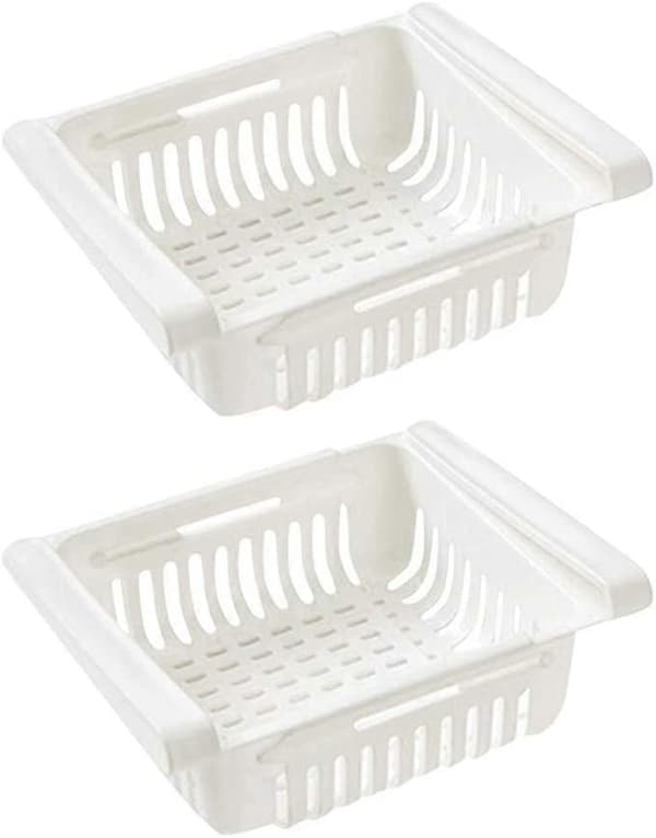 2-pack utdragbar lådorganisatör för kylskåp vit