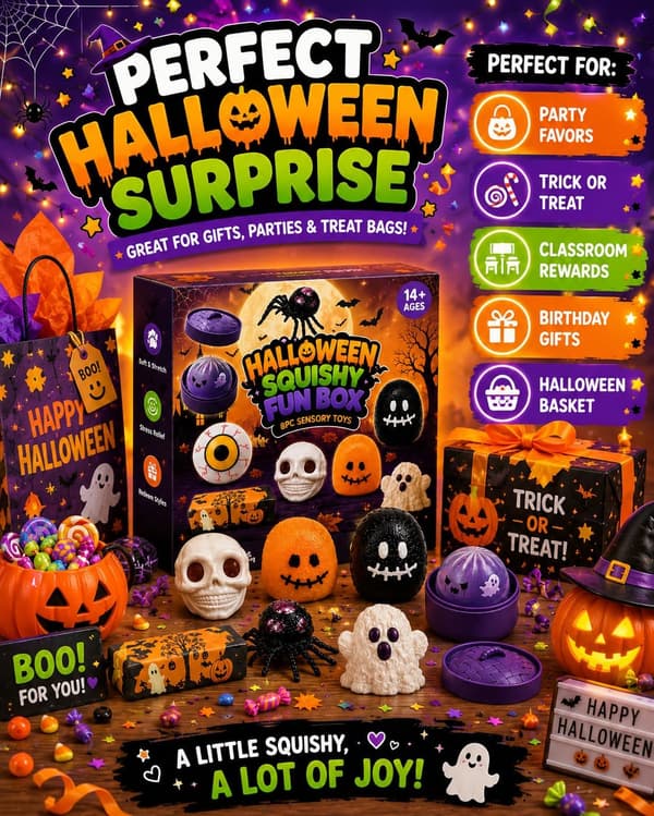 8-pack Halloween Mystery Squishy Set – Ögonbindel Malt Socker Långsamt Stigande Stressbollar, Sensoriska Ångestlindrande Leksaker, Partyfavoriter & Presenter