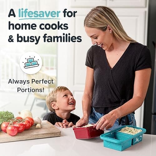 2-koppars silikonformar med lock – För att frysa lasagne, rester, soppor, såser, grytor, förberedda kuber, etc. – Akvamarin 2-pack