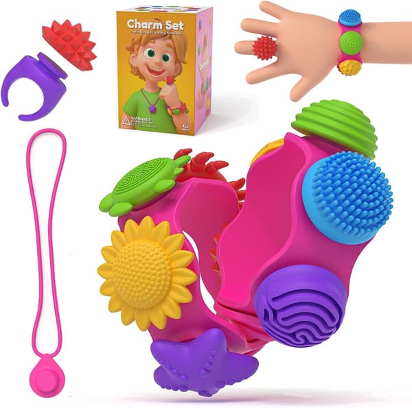 Sensorisk Fidget Legetøj 22 Stk: Bærbar Halskæde, Armbånd & Fidget Spinner Ring til Smertelindring - Fidget Legetøj til Børn med Autisme ADHD