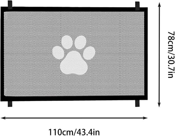 Sikkerhedsgitter til kæledyr til trapper og døråbninger - 110x78 cm justerbart trykmonteret gitter med ventilationsnet, foldbart og bærbart, sort