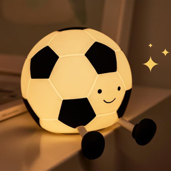 Fodbold Natlampe til Børn, Blød Silikone Natlampe til Børneværelse med 3-Niveauer Dæmpning, Sød Sengelampe Gave til Småbørn & Drenge