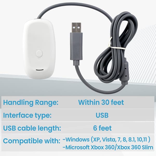 USB trådløs kontroller PC bærbar mottaker for Microsoft Xbox 360 Slim Windows videospill farge hvit