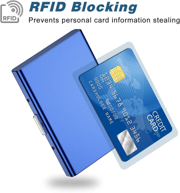 Kortholder med rum - Beskytter mod RFID - Rustfrit stål - Pung metal Sort blue