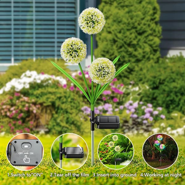 2 stk. solcellelamper udendørs havedekoration, solcelleblomsterlamper, 2 tilstande LED mælkebøttelys lysere vandtætte dekorative havelamper