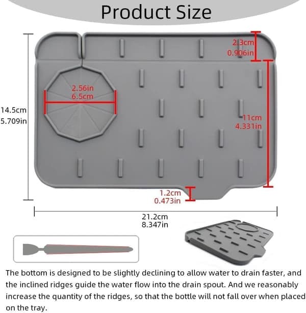 Splash Guard and Soap Sponge Holder, Splash-Proof Water Absorbing Dish Drying Mat for Kitchen Counter with Self-Draining Design (Grey)