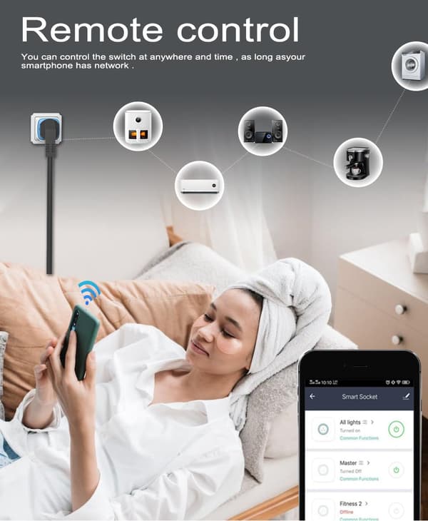 Homekit Smart Plug-stikkontakt fungerer med Apple Homekit, Siri stemmestyring, timerfunktion, EU, 16A