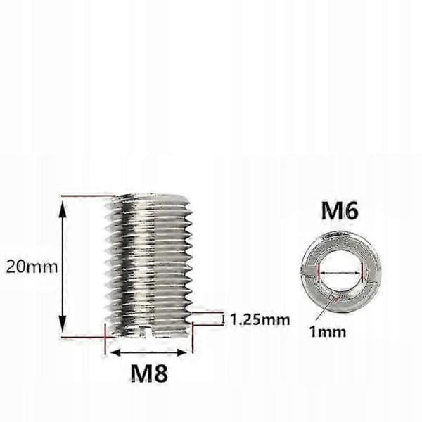 10x M8 - M6 gevindreparationsmuffer 20 mm rustfrit stål reducerende muffer