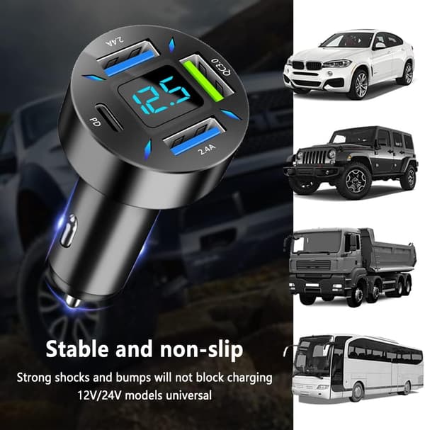 Billader 66W Superrask Lading med USB PD&QC 3.0 (Voltmeter og LED-lys) Universell Hurtiglading