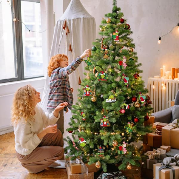 24 delar gröna monster jul trä hängande ornament