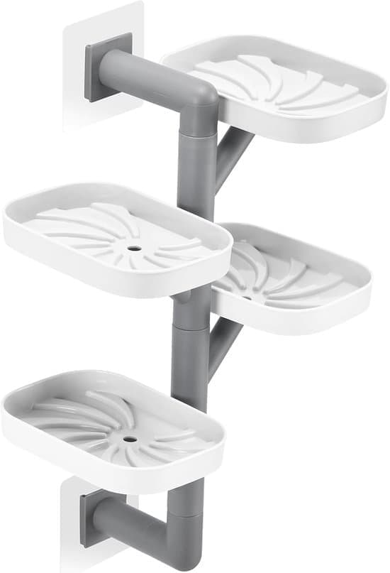 4-Tier Soap Shelf – Soap Holder – Soap Dish – Swiveling & Self-Draining – No-Drill Installation – Bathroom & Shower – Off-White