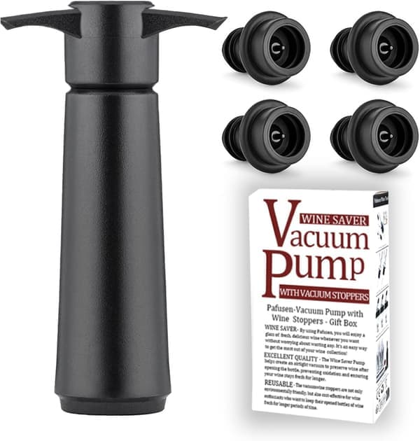 Vacu Vin Black Pump with Wine Stoppers - Keeps Wine Fresh