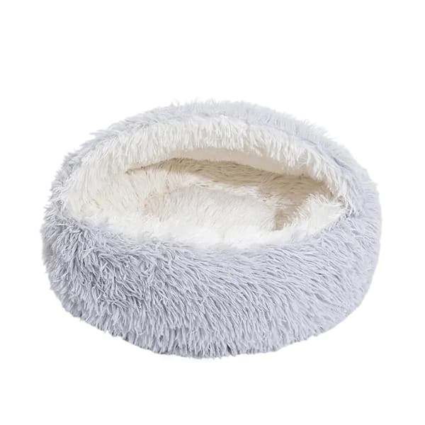 Halvsluten kattbädd i snäckskalsstil, varm vinterbädd för husdjur, grå, 60 cm i diameter.