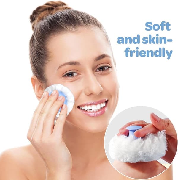 Empty Powder Box with Puff - Portable Refillable Body Powder Container - Blue Plastic Box with Ribbon Applicator - Travel and Home Use