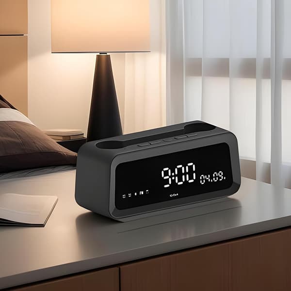 Wireless Alarm Clock with Speaker and Temperature Display - Bedside Music Player, Compact for Dorm Room, Living Room, Office
