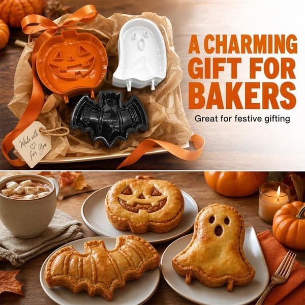 Mini Hand Pie Molds Set, 3 Pcs Pumpkin Bat Ghost Pie Press for Baking, Create Cute Pocket Pies Easily, Small Pastry Baking, 6 Pcs
