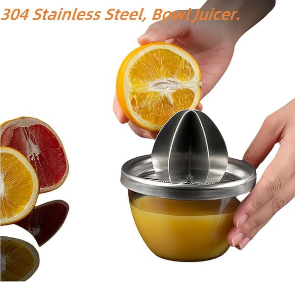 Citruspress, citronpresskopp och förstorare, roterande press, manuell press i rostfritt stål.