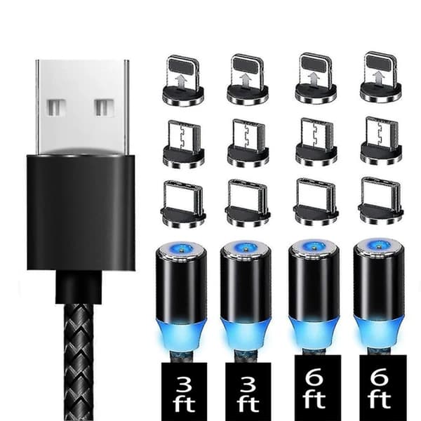360° Roterende Magnetisk Ladekabel, 3 i 1 Telefonlader [4-Pakning, 3ft/*26ft*2] Hurtigladekabel