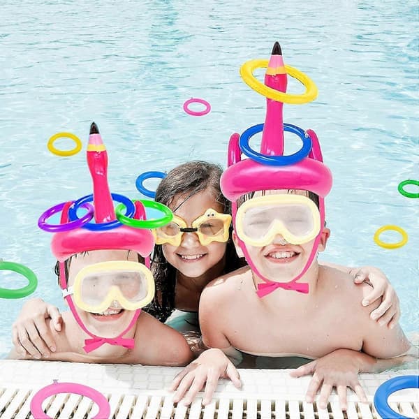 Oppustelig flamingo poolring kasteleg til børn, poolfest ringkasteleg [D]