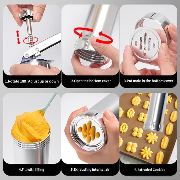 Cookie Press Gun Kit, Stainless Steel Cookie Maker Homemade Baking Tool Biscuits Cake Dessert DIY Maker and Decoration