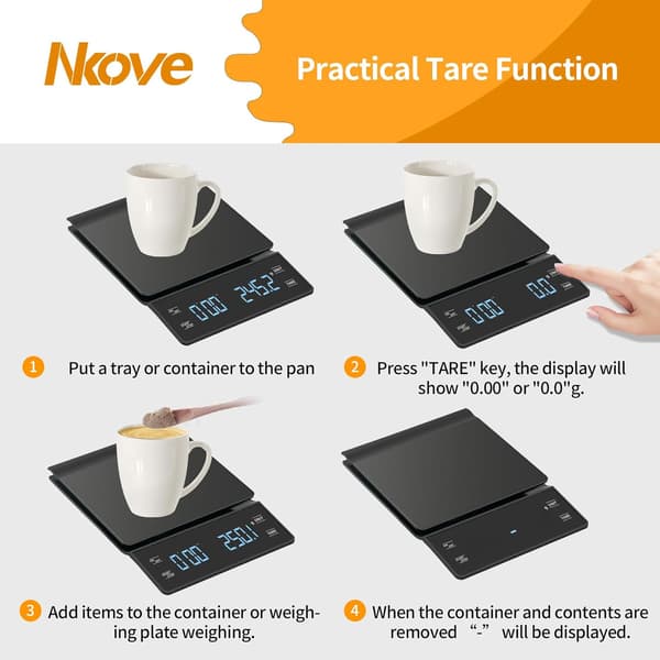 Digital kaffevekt med timer 3kg/0.1g Høypresisjons espressovekt tarafunksjon for Pour Over Maker Brew