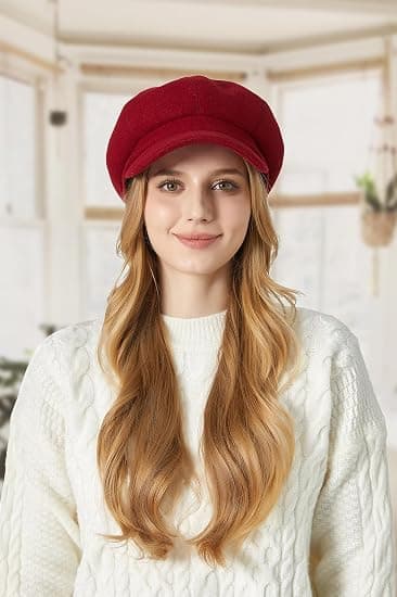 Dame Beret Newsboy Lue Fransk Ullhette Klassisk Høst Vår Vinter Claret