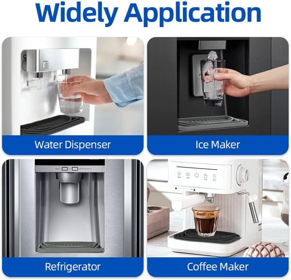 Silikonbricka för kylskåp, 2-pack, klippbar uppsamlingsdyna för vattendispenser – halkfri, spillsäker för Whirlpool, Samsung, LG, GE – Svart+Grå