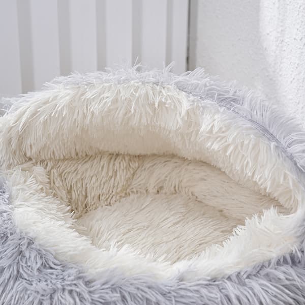 Halvsluten kattbädd i snäckskalsstil, varm vinterbädd för husdjur, grå, 60 cm i diameter.