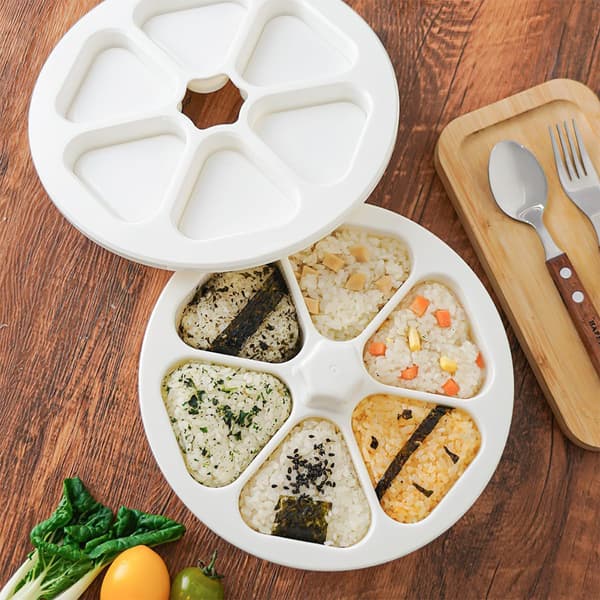 Triangulær Sushi Risballform, 6-i-1, Hvit, BPA-fri, Matvaregodkjent DIY Risballform, Egnet for Laging og Oppbevaring