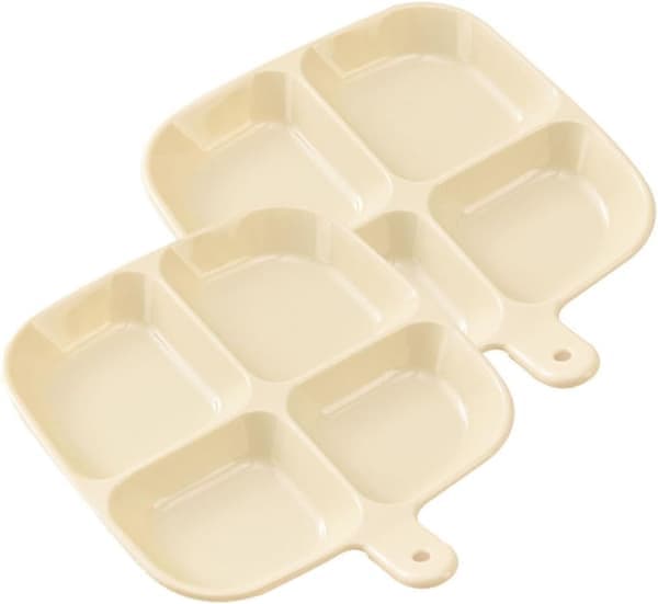 2-pack 4-facks snacksbrickor i plast för aptitretare, frukt, barnsnacks, desserter, beige sektionsindelade serveringsfat