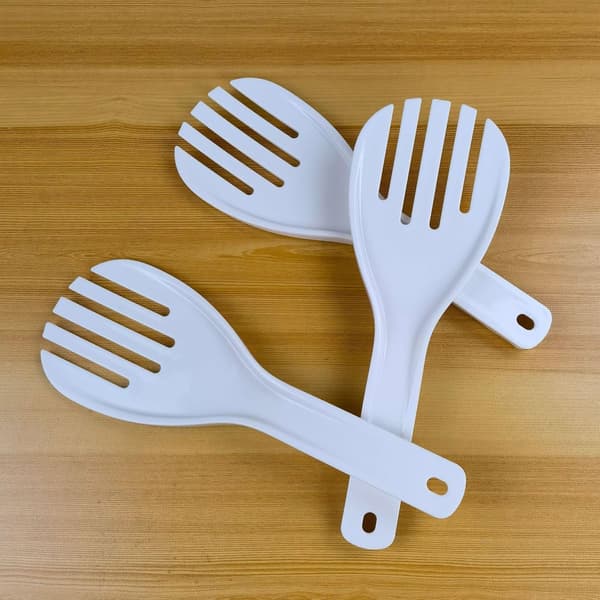 3 st 10 tums rispaddlar i plast med tänder, non-stick serveringssked, spatel, skopa för ris, sallad, potatis, matserveringssked, vit