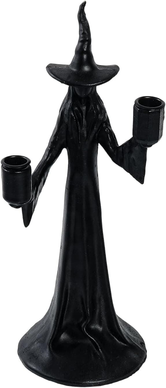 Halloween Witch Sculpture Candlestick Stand with Base Resin for Party Witch Figure Stand