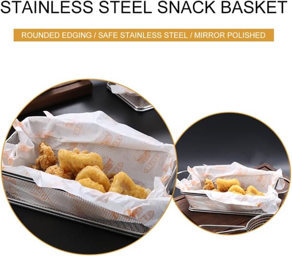 Snackkurv i rustfritt stål, frityrnett, dørslag, snackkurv for potetgull