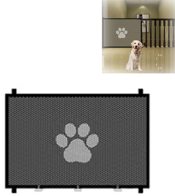 Sikkerhedsgitter til kæledyr til trapper og døråbninger - 110x78 cm justerbart trykmonteret gitter med ventilationsnet, foldbart og bærbart, sort