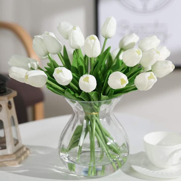 20 kunstige latex tulipaner, hvide, velegnede til bryllupper, havepynt til hjemmet.