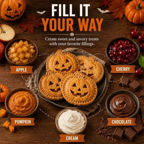 8-Design Halloween Filled Pie Press Collection, Reusable Halloween Mold