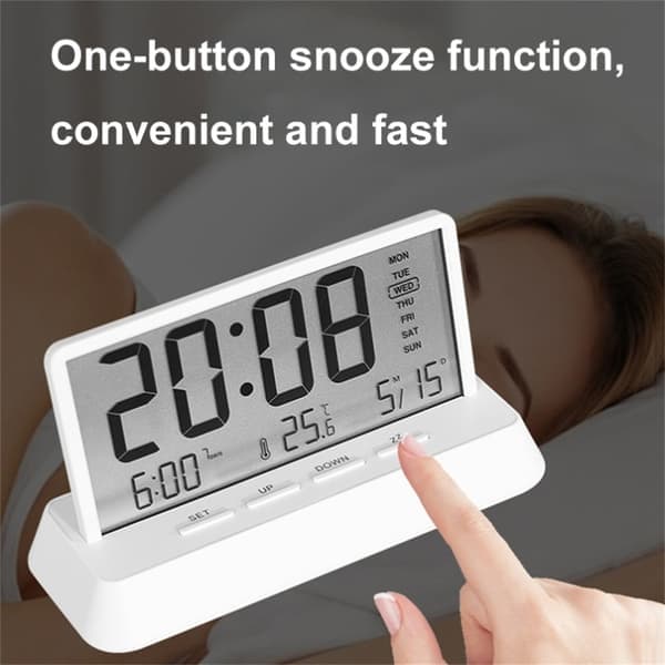 LED-display digital vekkerklokke med temperaturkalender slumrefunksjon svart